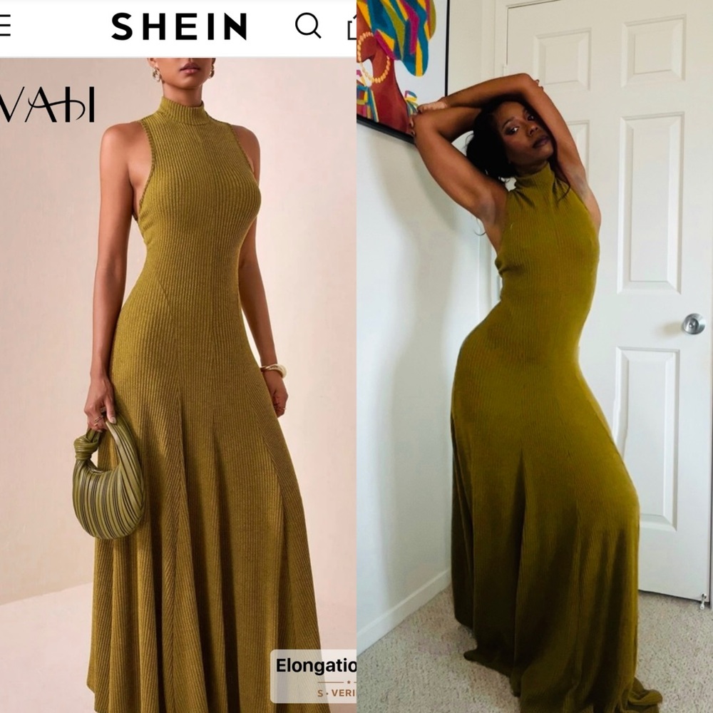 SHEIN Olive Green Ribbed Maxi Dress
